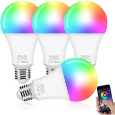 Alexa Light Bulbs E27 Smart LED Lamp, 10 W WiFi Colour Changing LED RGB Bulb 16 Million Colours, App Control Dimmable Bulb Lamp Warm White (2700 K) Cool White (6500 K), 4 Pieces