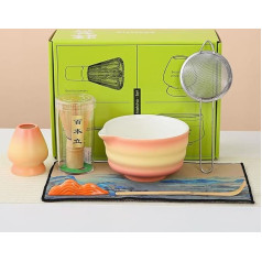 Japan Matcha Set Matcha Whisk Matcha Bowl with Pouring Spout Shovel Matcha Whisk Holder Tea Making Set 1 Japanese Tea Set, Matcha Colored Box Packaging, 430 ml, 7 Pieces