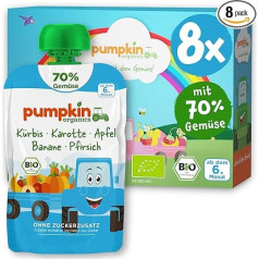 Pumpkin Organics Organic Vegetable Squeezies Pack of 8 Pumpkin, Carrot, Apple, Banana, Peach without Added Sugar - Baby Food for Babies from 6 Months - Gluten Free & Vegetarian (8 x 100 g)