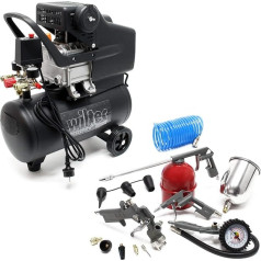 Wiltec Compressed Air Compressor 24 L with 13 Pieces Tool Set for Compressed Air Compressor Air Gun Tyre Inflator Spray Gun