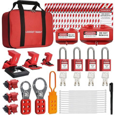 Histos Lockout Tagout-Kit, elektrisches Lockout-Tagout-Set, 4 verschiedene LotoSafety-Vorhängeschlösser, Haspen, Steckerverriegelung, Klemme