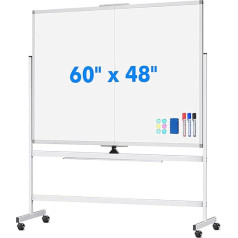 Good Homie Large Rolling Whiteboard, 68 x 48 inches, Reversible Double-Sided Large Whiteboard with Wheels, Giant Magnetic Whiteboard for Standing, for Classrooms, Offices and Home