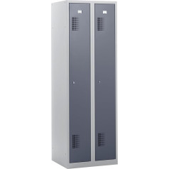 EUROKRAFT Basic Wardrobe Locker, 2 Compartments, Light Grey/Basalt Grey, Width 600 mm, Cylinder Lock