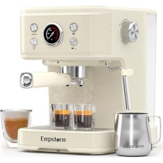 Empstorm Espresso Portafilter Machine, Coffee Machine with Milk Frother, 20 Bar Espresso Machine, 2 in 1 Expresso Machine Portafilter Coffee Machine for Coffee Powder & Coffee Capsules, White