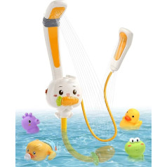 CUTE STONE Bath Toy with 2 Shower Heads, Electric Bathtub Water Splash Toy with Rechargeable Battery, Floating Squirting Animals, Duck, Fishing Games, Pool Toy for Children