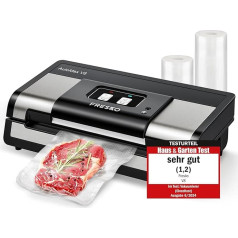 FRESKO Automatic Vacuum Sealer, Vacuum Sealer for Food, Suction Capacity 18 L/Min, One-Hand Operation, 2 Bag Rolls, with Integrated Roll Compartment Including Cutting Blade