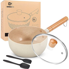 BUNDLEPRO 2.1 Quart Saucepan Set with Lid, Non-Stick Aluminum Sauce Pot, Induction Compatible Small Cooking Pots with Silicone Spatulas for Milk, Soup, Pasta, Eggs, Rice Beige