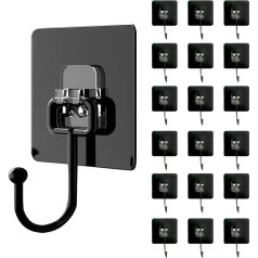 GYHWOFUL Self-Adhesive Hooks - Pack of 20 (Max 30 kg) Adhesive Hooks Extra Strong Black Waterproof and Traceless Towel Hooks for Bathroom, Ceiling, Wall Hooks, Kitchen Utensils, Keys, Clothes Backpack