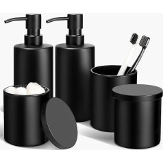 GMISUN Bathroom Set 5-Piece Bathroom Soap Dispenser Set Made of Glass with 2 Soap Dispensers, 1 Toothbrush Cup, 2 Qtip Holders, Matte Black Toothbrush Cup Set for Bathroom, Kitchen, Bedroom