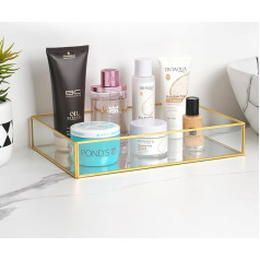 Winter Shore Decorative Rectangular Tray - Mirror Tray Gold Made of Glass with Non-Slip Base - Jewellery Tray Bedroom & Bathroom Tray Decoration for Cosmetics - 30.5 x 20.5 x 5.5 cm