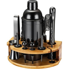 Cocktail Shaker Set, 12-Piece Stainless Steel Bar Accessories Cocktail Set, 750 ml Shaker Cocktail Accessories with Stand, Ideal Cocktail Machine Bartender Set for the Home Bar (Black)