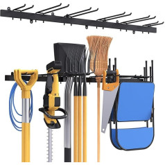 Bomclap Garage Tool Holder 46 Inch Metal Wall Hook 12 Hooks Tool Rack Wall Tool Holder for Garages Basement Workshop Broom Rake Tool Organiser (Black)