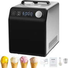 VEVOR Compressor Ice Cream Machine 2 L, 180 W Frozen Yoghurt Maker Ice Cream Machine 3 Modes Yoghurt Machine Household Portable Ice Cream Maker Sorbet Gelato Low Noise Black Electric