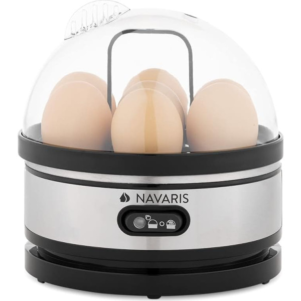 Navaris Egg Cooker 7 Eggs Stainless Steel - Includes Water Measuring Cup with Egg Cutter - 400 W - Egg Cooker for 1-7 Eggs with Warming Function - Black