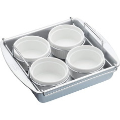 Chicago Metallic Professional Creme Brulee Set Baking Mould with Ramekin Rack and 4 Ceramic Ramekins, 1 Set