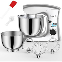 Facelle Food Processor Kneading Machine 1500 W | 5.5 L & 4.5 L Dough Machine Mixing Machine | Low Noise | 10+P Dough Kneading Machine with Mixing Hook, Dough Hook, Whisk and Splash Guard