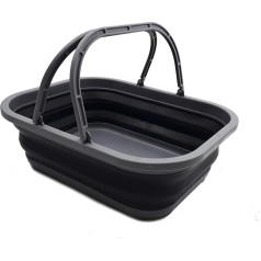 SAMMART 12L Foldable Tub with Handle - Portable Picnic Basket/Crater Outdoor - Foldable Shopping Bag - Space-Saving Storage Container (Grey/Black, 1)