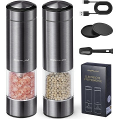 FORLIM Electric Pepper and Salt Mill Set, USB Rechargeable Salt and Pepper Mill Electric with Adjustable Ceramic Grinder, Spice Mill with LED, Set of 2 (Metallic Gunmetal)