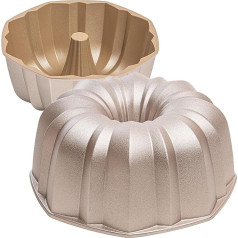 Erreke Bundt Cake Mould, Professional Quality Cake Tin, Very Durable, Double Non-Stick Layer, 2 Litre Ball Horn Baking Mould 24 cm, Rose Gold Colour, Flow.