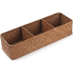 Seagrass Storage Basket Rectangular Shelf Baskets Natural Woven Braided for Organising Toilet Paper (37 cm x 12 cm x 8 cm)