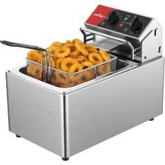 CROSSON 8L Electric Fryer with EGO Thermostat, 30-Minute Timer, Removable Oil Container, Solid Stainless Steel Basket, Rotating Fryer Head (8L Single Tank)