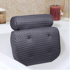 Bath Pillow Bath & Spa Cushion with 4D AirMesh Textile and Suction Cups Headrest and Backrest Comfort Neck Pillow for Home Spa Hot Tubs Grey
