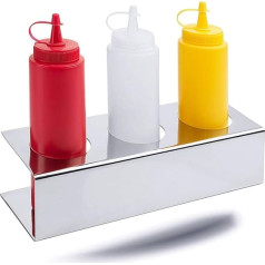 Kerafactum Professional Holder Stand Made of Stainless Steel for Squeeze Bottles Set for 3 Dosing Bottles Dressing Shaker Dressing Shaker Plastic 0.25 L Mayonaise Mustard Ketschup BBQ Sauce Snack