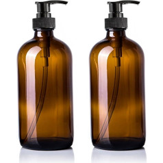 DRERIO Pack of 2 Brown Glass Bottles, 500 ml, Pump Bottles, Soap Dispenser, Hand Wash Dispenser, Large Detergent Dispenser, Reusable Glass Bottles with Pump for Dispensing Lotions, Shampoos