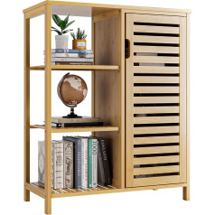 HITNET Bathroom Cabinet, Bamboo Bathroom Storage Cabinets with 1 Door and 3 Side Open Shelves, Freestanding Bathroom Cabinet, Kitchen Cabinet for Living Room, Bedroom, Hallway, Natural