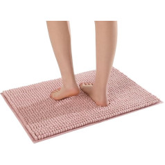 Pincy Chenille Non-Slip Bath Mat, 40 x 60 cm, Shaggy Microfiber Bathroom Mat, Quick Water Absorbent, Machine Washable, Durable Floor Rug, Perfect for Bathroom (Pink)