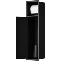 Bernkot Flush-Mounted Cabinet Module Stainless Steel for Toilet Brush Set, Bathroom Cabinet with Toilet Paper Holder, with Sliding Door, 63 x 15 x 15 cm, Black