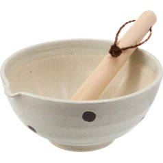 TIKUSAN Ceramic Mortar and Pestle with Fluted Ridge (Suribachi & Surikogi) Set with Pourer 18cm Made in Japan (White)