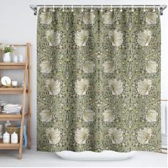 Fchen art Botanical Sage Green Yellow Flowers William Morris Floral Pattern Polyester Fabric Shower Curtain for Bathroom with 12 Hooks 180 x 180 cm