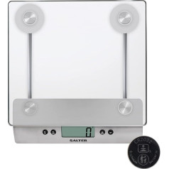 Salter Aquatronic Digital Kitchen Weighing Scales – Stylish Glass Platform Silver Design Electronic Cooking Scale Appliance Home Kitchen, Weigh Food Accurate Precision 5kg, Liquids ml fl. Oz.