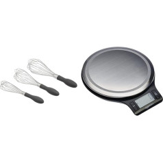 Amazon Basics Stainless Steel Whisk Set, Grey, 3 Pieces & Digital Kitchen Scales with LCD Display (with Batteries), Stainless Steel, BPA Free