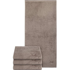 Sansibar Hand Towel Set of 4 50 x 100 cm 100% Cotton with Embroidered Sabre Logo Bath Towel Taupe
