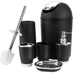 6-Piece Bamboo Bathroom Set, Bathroom Accessory Set, Environmentally Friendly Toilet Accessory Set with Lotion Dispenser, Rubbish Bin, Toothbrush Holder, Toothbrush Cup, Toilet Brush and Soap Dish,