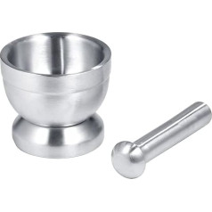 ANCLLO Stainless Steel Hand Masher, Mortar and Pestle Set, Beans, Garlic, Spices, Food, Kitchen Tool - Food-Safe Pestle and Mortar Stainless Steel, 10 cm (3.9 Inches) Diameter