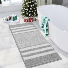 Biscpro Bath Mat 50x120cm Extra Soft and Absorbent Fluffy Striped Chenille Non Slip Shaggy Machine Washable Grey