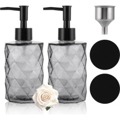 ZOFUN Set of 2 Soap Dispensers, Black, 330 ml, Glass Soap Dispenser, Kitchen, Vintage Soap Dispenser, Black with Tray for Kitchen, Bathroom, Shampoo, Lotion, Shower Gel, Detergent