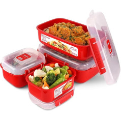 Sistema Microwave-Heat & Eat Food Storage Containers Set, 4 Rectangular Microwave Storage Jars with Lids (2 x 1.25 L + 2 x 525 ml), Lockable Clips and Ventilation Valves, BPA-Free [82005]
