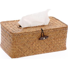 BTSKY Rectangular Seagrass Tissue Box - Decorative Woven Basket Paper Holder Tissue Holder for Kitchen, Bathroom, Office and Hotel, Caramel