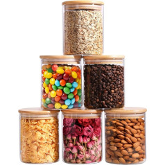 ComSaf 750 ml Storage Jars with Lid, Set of 6, Storage Jars Glass with Lid, Airtight, Storage Jars, Storage Jar with Wooden Lid, Glass Container