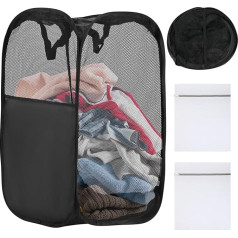 Foldable Laundry Basket, 75L Large Collapsible Mesh Pop Up Laundry Basket with 2 x Laundry Bags, Portable Laundry Basket with Convenient Bag, Ideal for Nursery, College Dorm, Travel