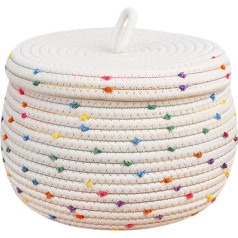 Operitacx Woven Basket with Lid, Decorative Rope Storage Baskets for Organization, Cotton Rope Containers with Lid, 25cm Width x 16cm Height