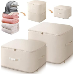 Pack of 2 Self-Compressing Organiser, Latest Compressing Bag, Ultra Space Saving Self Compression Organiser for Duvets, Blankets, Clothing (Beige, L + XL)