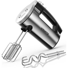 VINATO Hand Mixer, Hand Mixer with 6 Speed Levels, Practical Hand Mixer with 2 Stainless Steel Whisks and Dough Hooks, 300W