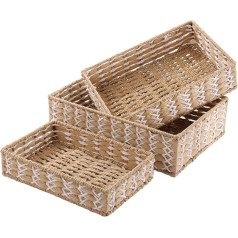 Baskets Storage Braided for Organising, Set of 3 Storage Baskets for Shelves, Stackable Wicker Baskets, Handmade Storage Boxes for Bedrooms, Kitchens, Offices and Living Rooms