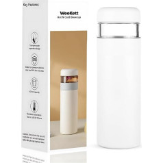 Tea Infuser Vacuum Flask Weekett Stainless Steel Coffee Juice Thermos 400ml Leakproof and Double Wall Travel Mug (White)