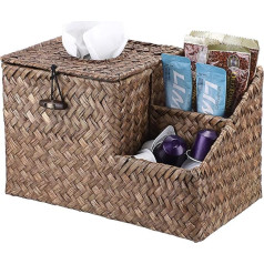 BTSKY Coffee Seagrass Tissue Box with Two Side Storage Pockets